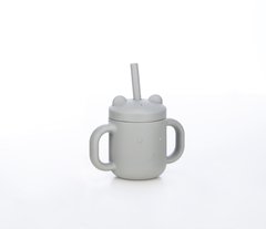 Силиконовая чашка FreeOn с ручками и соломинкой, серый, SLF-46347, от 6 мес