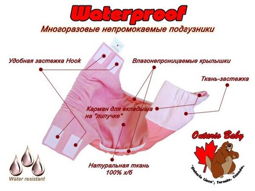 Підгузник багаторазовий Ontario Linen Waterproof, ART-0000538,0000539,0000540, 0-6 міс, 0-6 міс