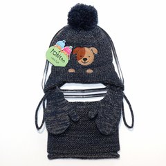 Комплект зимний Собачка (шапка, снуд и перчатки) FONEM, 5141-navy, 1-3 года, 44